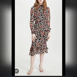 SALONI Black and Orange Floral Long Sleeve Dress